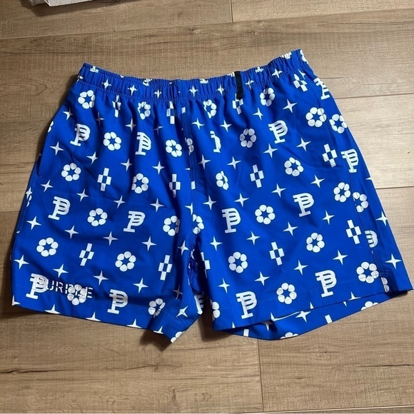 Purple Brand Blue Monogram Print Swim Trunks Men's XXL Shorts